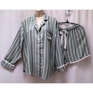 P. J. Salvage 1X Pajama Set Shorts Rayon Green White Stripe